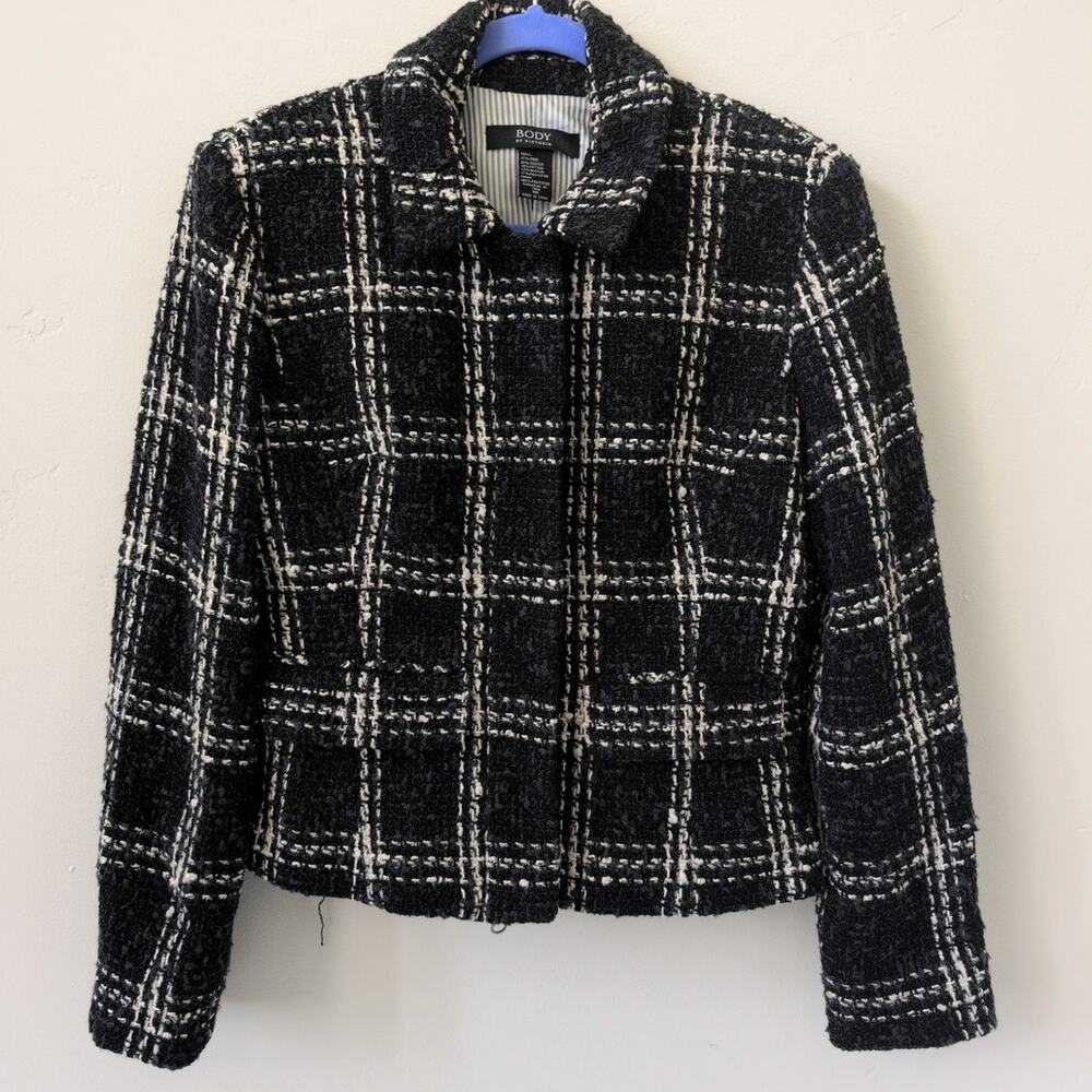 Body by Victoria Wool Blend Boucle Tweed Plaid Blazer Coat sz 10